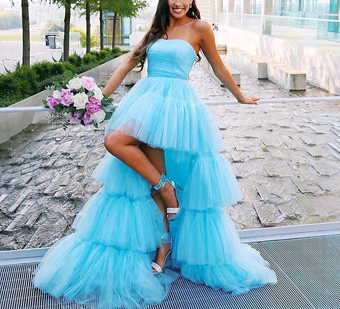 WDBFY Women's High Low Prom Dresses Puffy Tiered Tulle Evening Party Gowns Pageant Ball Gown