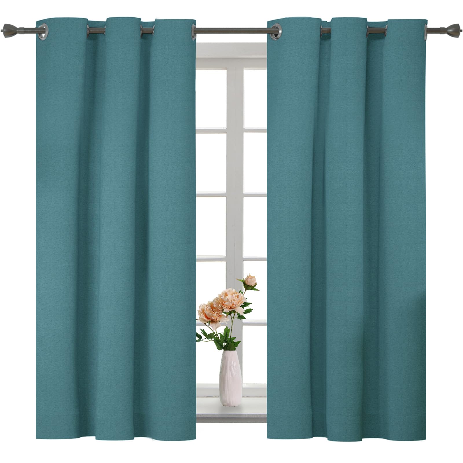 YSTELLAA Cortinas 100% Opacas para Dormitorio 2 Piezas, 117×137cm, Efecto Lino, Cortina Termica Aislante Frio Y Calor, Insonorizantes, con Trabillas, para Salon, Dormitorio, Verde Global Recycled Standard Global Recycled Standard Global Recycled Standard