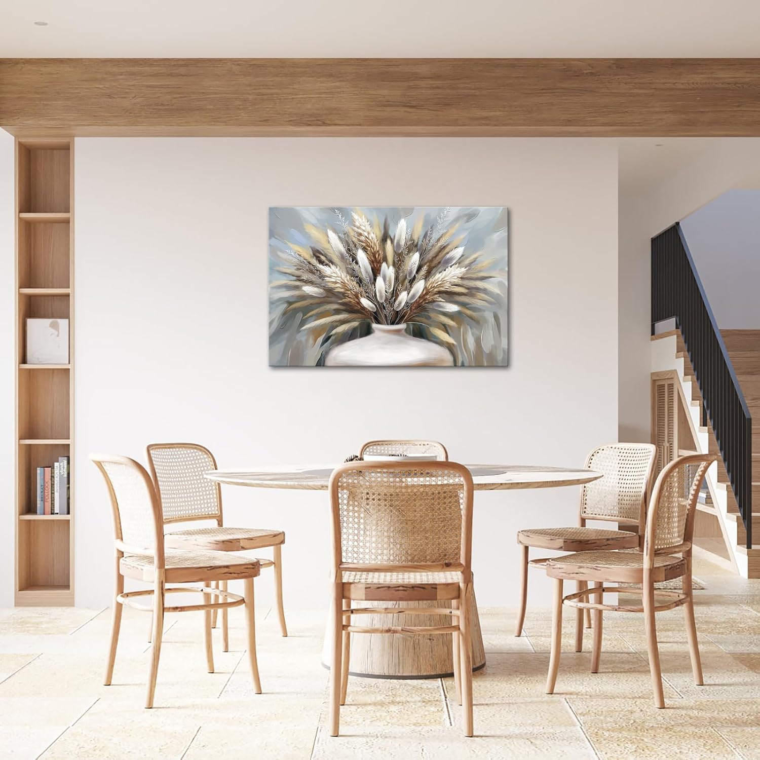 iHAPPYWALL Large Pampas Grass Wall Art Boho Botanical Plant Farmhouse Decoration Dried Floral Grass in Vase Canvas Prints for Home Kitchen Bedroom Ready to Hang 24x36inch