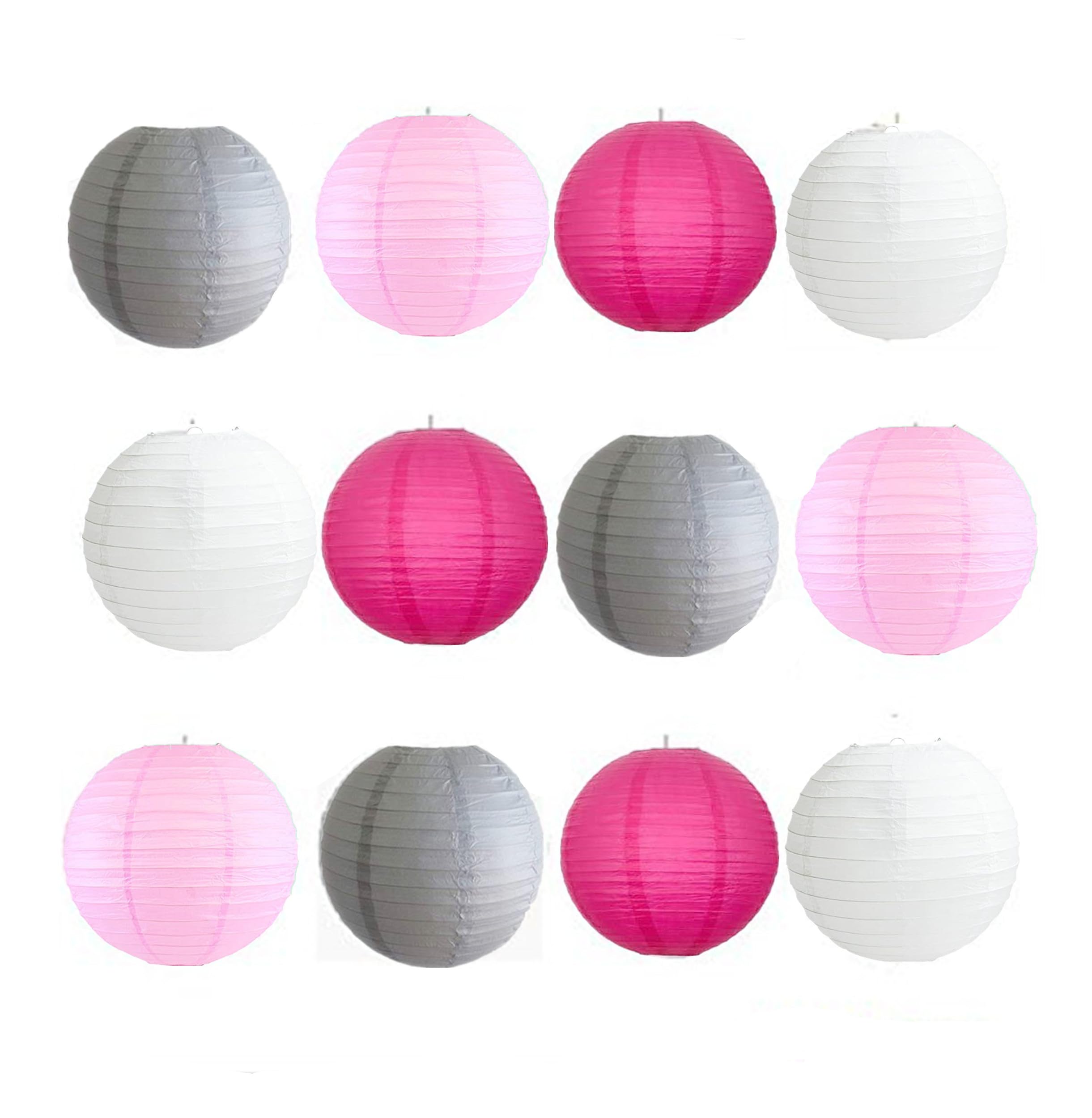 A Liittle Tree-12PCs Mixed New Round Paper Lanterns Lamp Wedding Birthday Party (14", Pink+Hot Pink+Silver+White) โ image 1