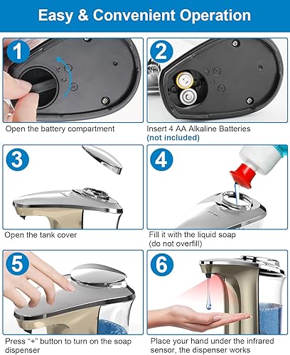 Miniatura 8 de Dispensador automático de jabón, dispensador de jabón para platos sin contacto de 17 oz16.9 fl oz con sensor infrarrojo mejorado, 5 niveles de