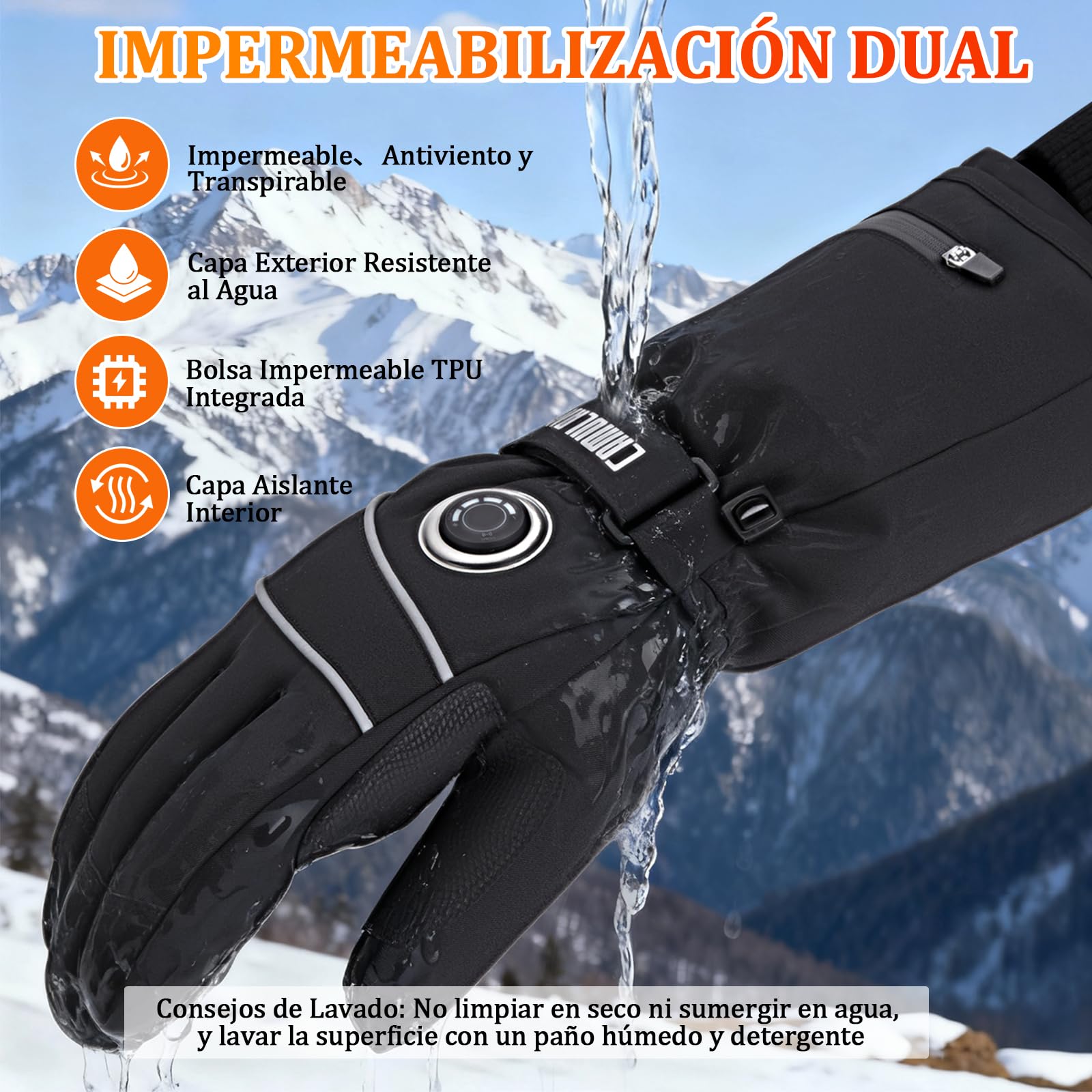 CAMULAND Guantes Calefactables 10000mAh para Hombre y Mujer - 4 Niveles de Calor, Impermeables y Resistentes al Viento - Compatibles con Touchscreen para Moto, Esquí, Senderismo, Trabajo Exterior