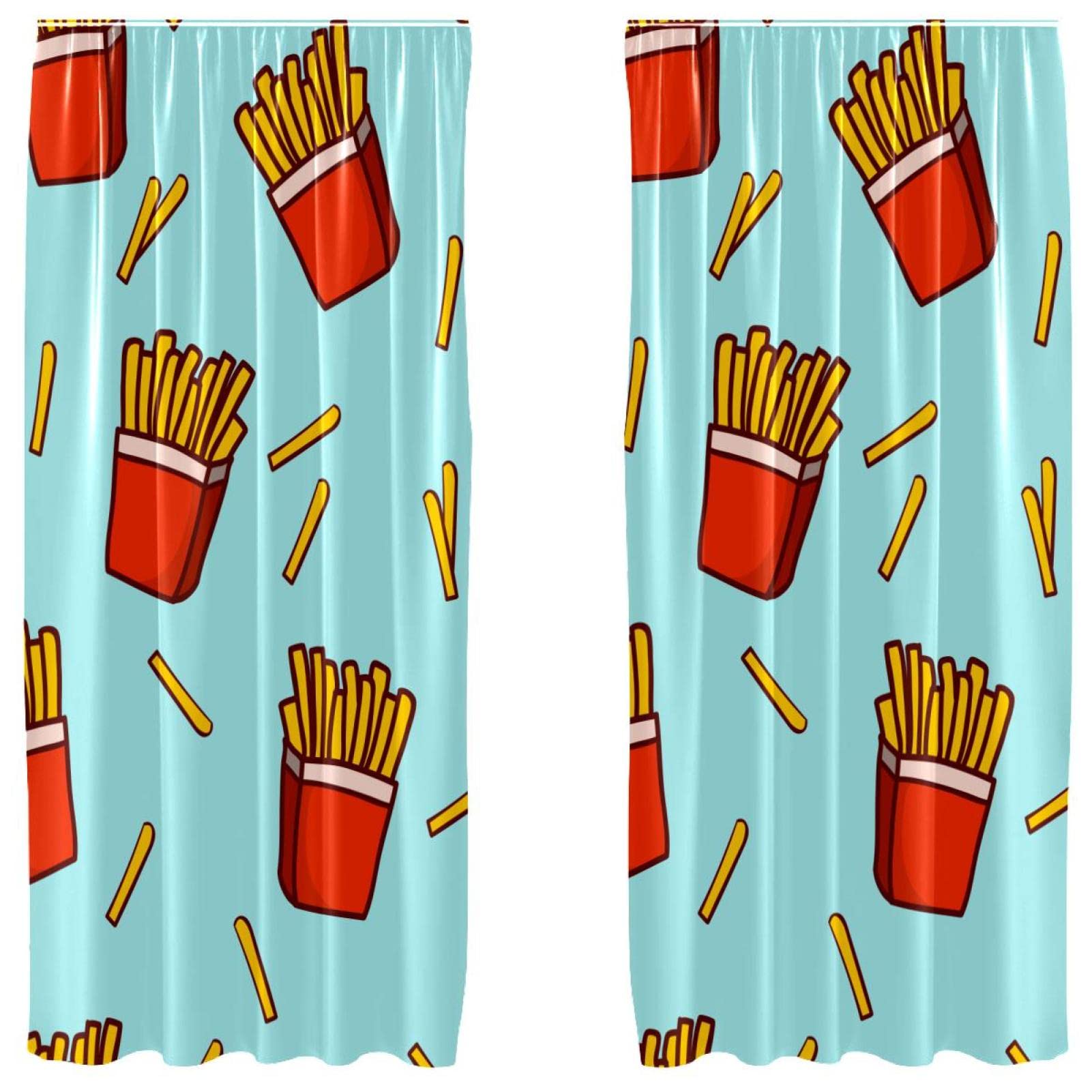 Cortinas opacas azules de 55x84 pulgadas para habitación de niños French Fries