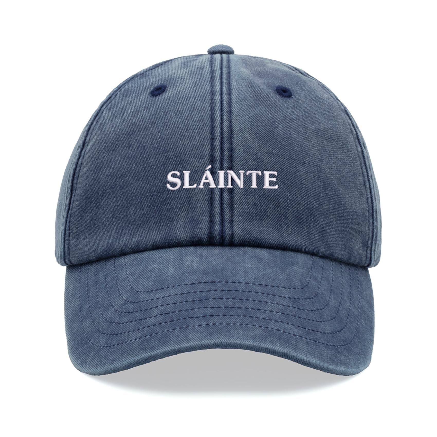 Sláinte Cheers Irish Baseball Cap Vintage Washed Unisex Dad Hat Adjustable Blue Denim