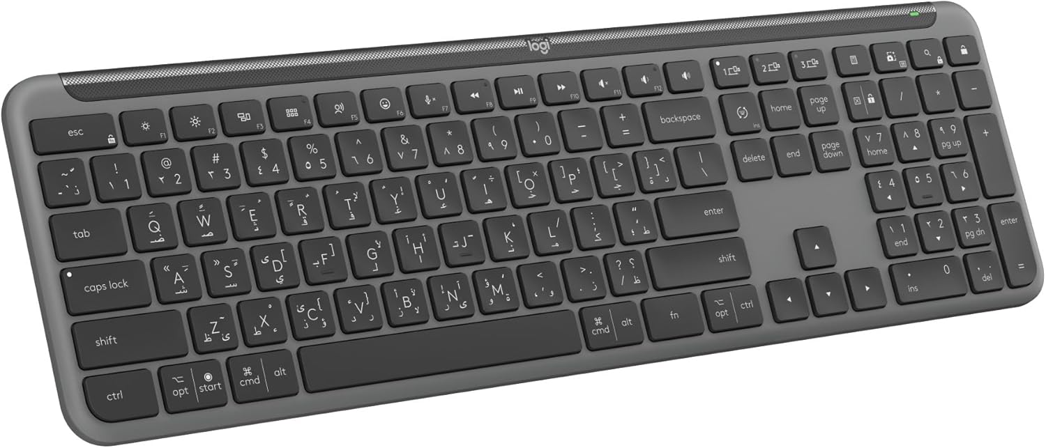 Logitech Signature Slim K950 Wireless Keyboard, Sleek Design, Switch Typing Between Devices, Quiet Typing, Bluetooth, Multi-OS, Windows, Mac, Chrome, Arabic Layout – Graphite Logitech Signature Slim K950 Wireless Keyboard, Sleek Design, Switch Typing Between Devices, Quiet Typing, Bluetooth, Multi-OS, Windows, Mac, Chrome, Arabic Layout – Graphite