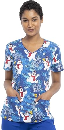 Tooniforms Printed Scrubs for Women V Neck Scrub Top 3 Pockets | Modern Classic Fit, Recycled Stretch Fabric, Front Neck Piping, Side Vents, Easy Care, Professional Workwear