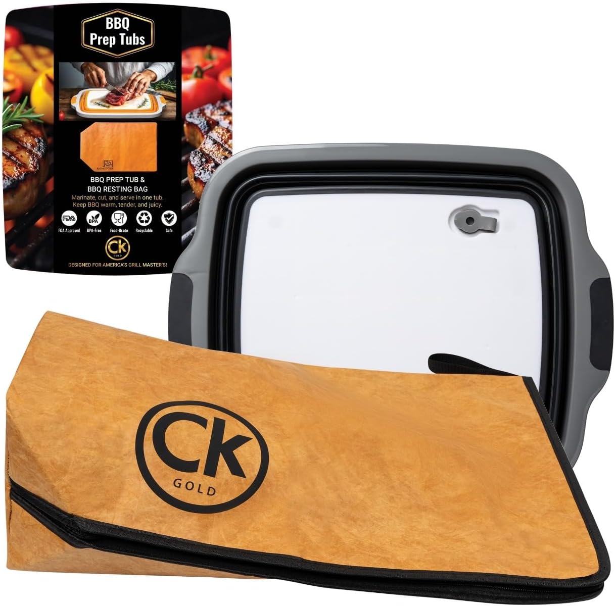 Extra Large Collapsible BBQ Prep Tub with Locking Lid & Meat Resting Bag