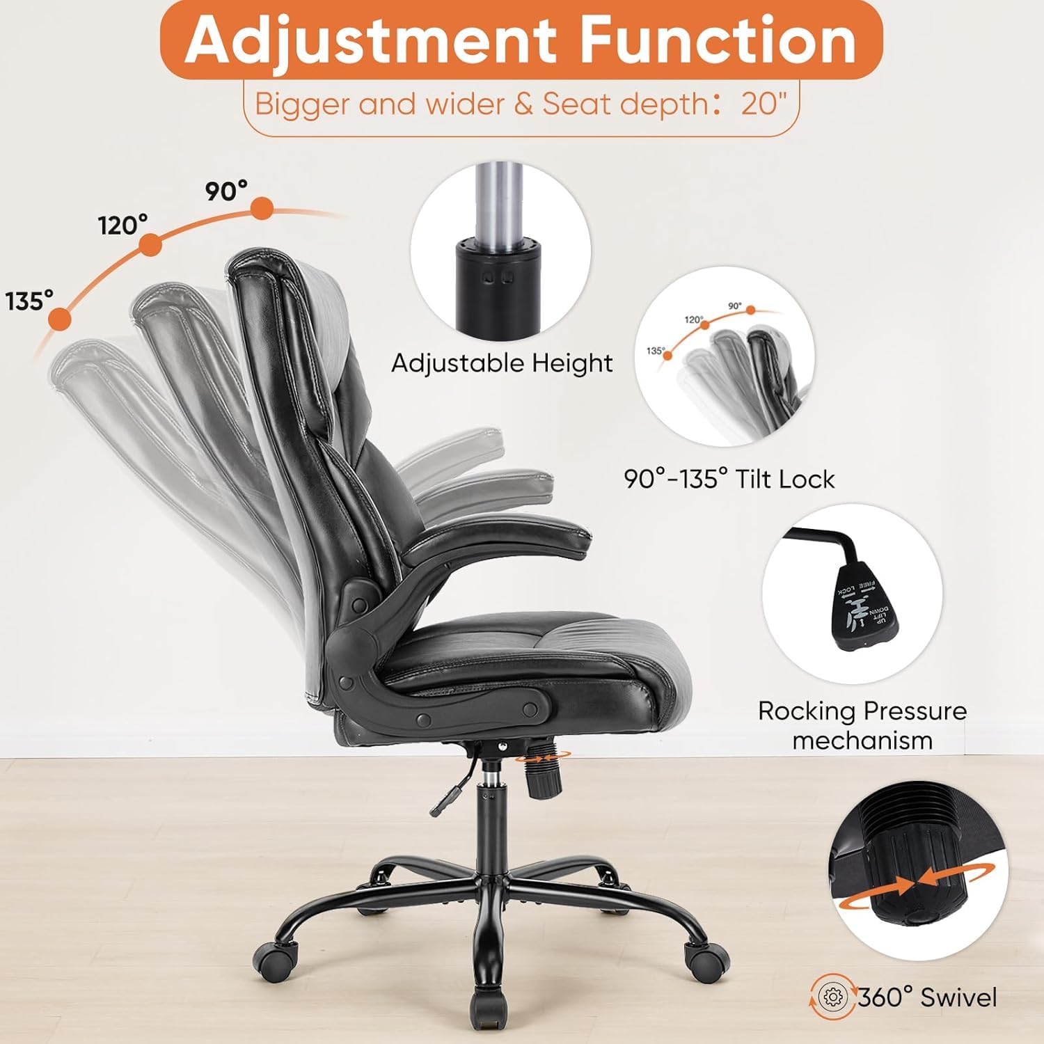 Sweetcrispy Computer Gaming Chair Ergonomic High Back Heavy Duty Task Desk Office Chairs with Wheels Flip-up Arms Adjustable — view 4