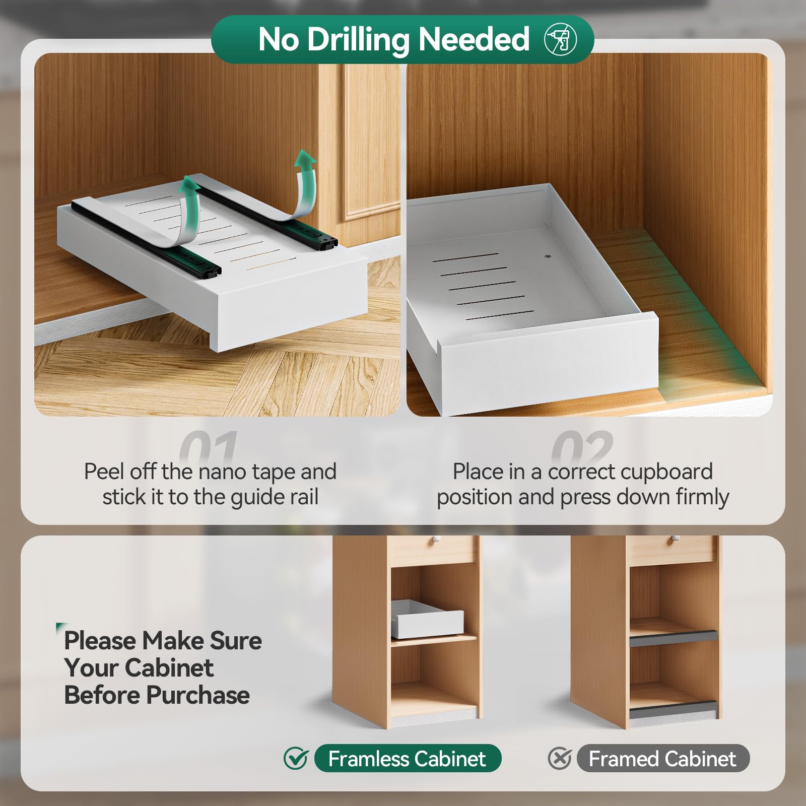 Warmiehomy Organizador de armario extraíble de 25 cm de ancho, estantes deslizantes extensibles para armario de cocina, despensa, baño, cajón deslizante blanco, sin necesidad de taladro, 25 x 43 x 8