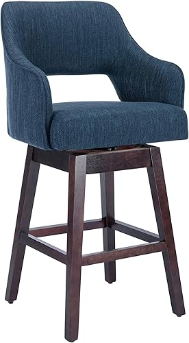 Miniatura 7 de Juego de 2 taburetes de bar giratorios de 360°, taburetes de bar de altura de mostrador de granja con respaldo y patas de madera, taburete tapizado