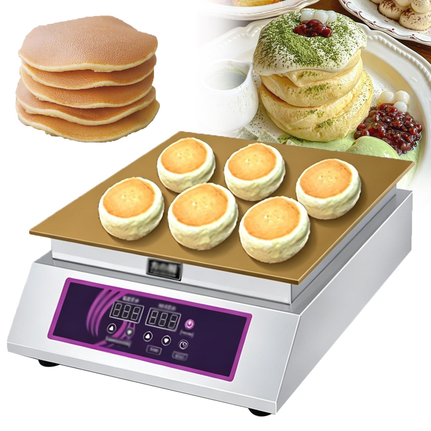 QuinteZhenTially Electric Pancake & Dorayaki Maker,Countertop Dorayaki Making Machine,Commercial Souffle Machine,with 0-260℃/60-240°C Temperature Control,for Home Kitchen Restaurant Bakery Singlehead