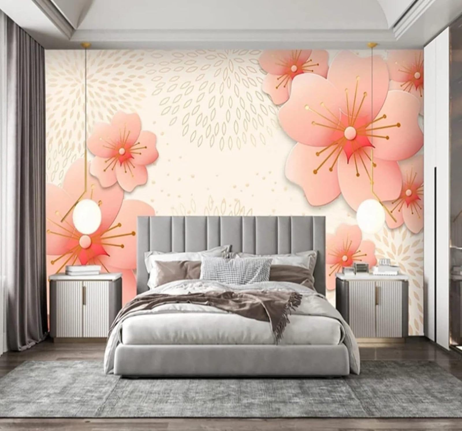 XLMING Minimalist Beautiful Three Dimensional Pink Flowers 3D Wallpaper Luxury Home Dining Decor Paste Sofa Living Room The Wall for Bedroom Mural-430cm×300cm