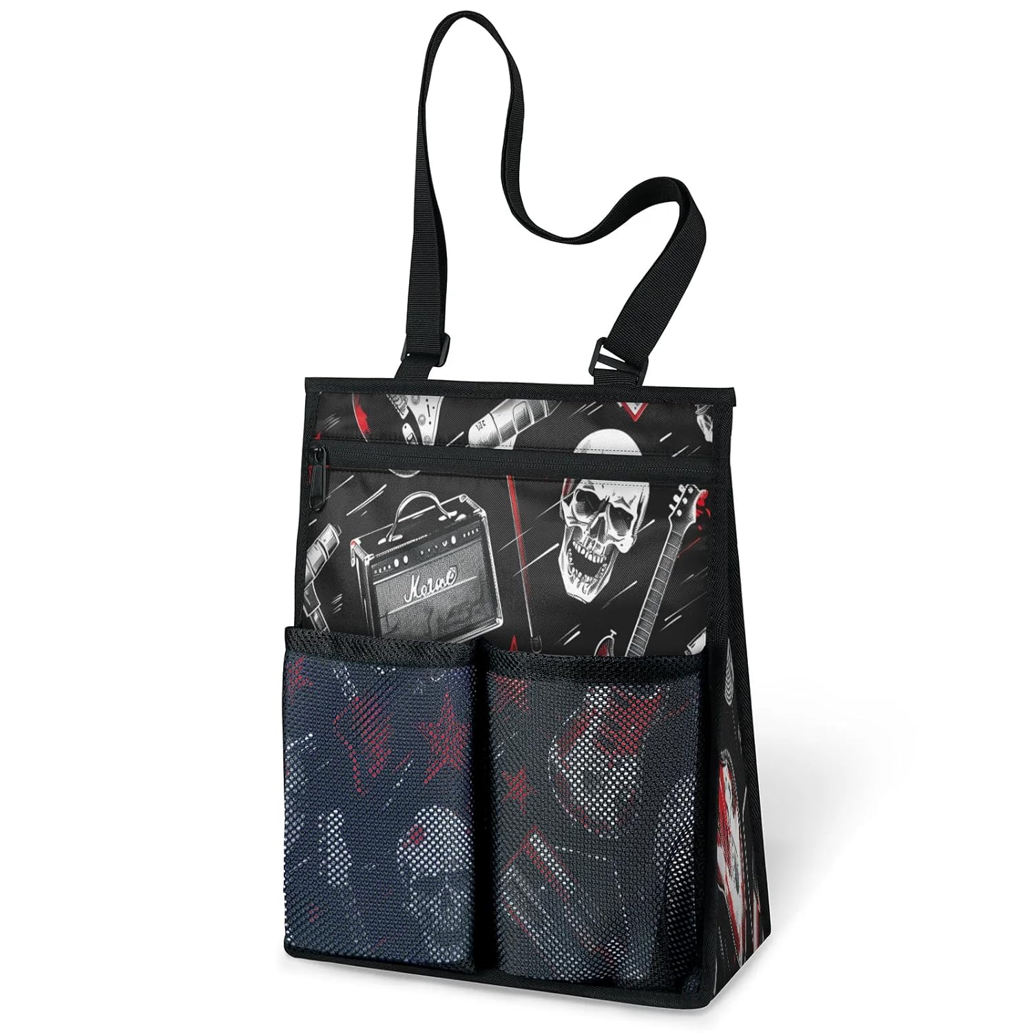 Ourtheme Rock Skull Design Portable Shower Bag for Travel Gym Camp Beach Tote Shower Caddy Bags Hanging Toiletry