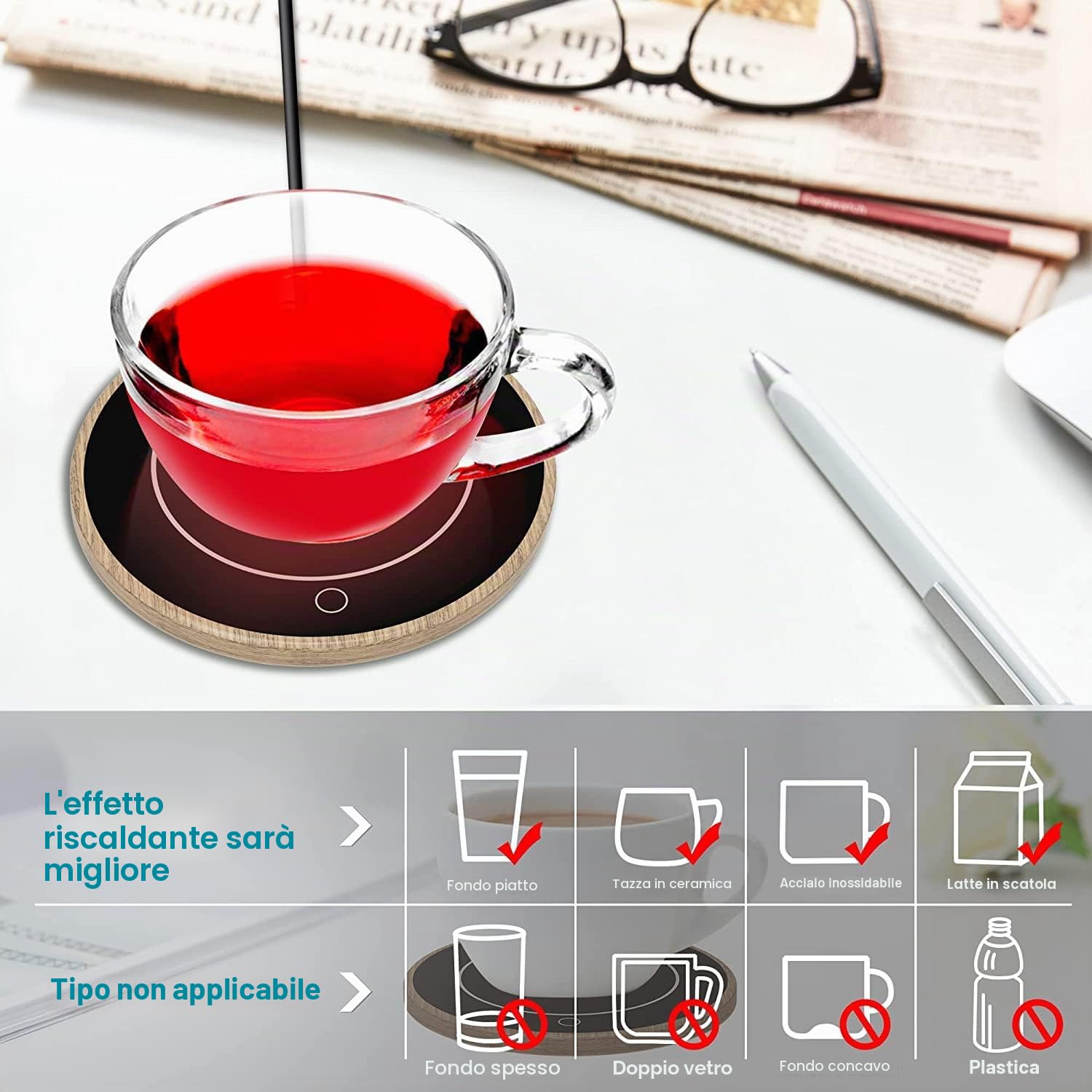 Scaldavivande Scaldatazze da Caffè con 2 Impostazioni di Temperatura e 8 Ore di Spegnimento Automatico Lo Scaldatazze Mantiene le Bevande Calde per L'ufficio e la Scrivania di Casa