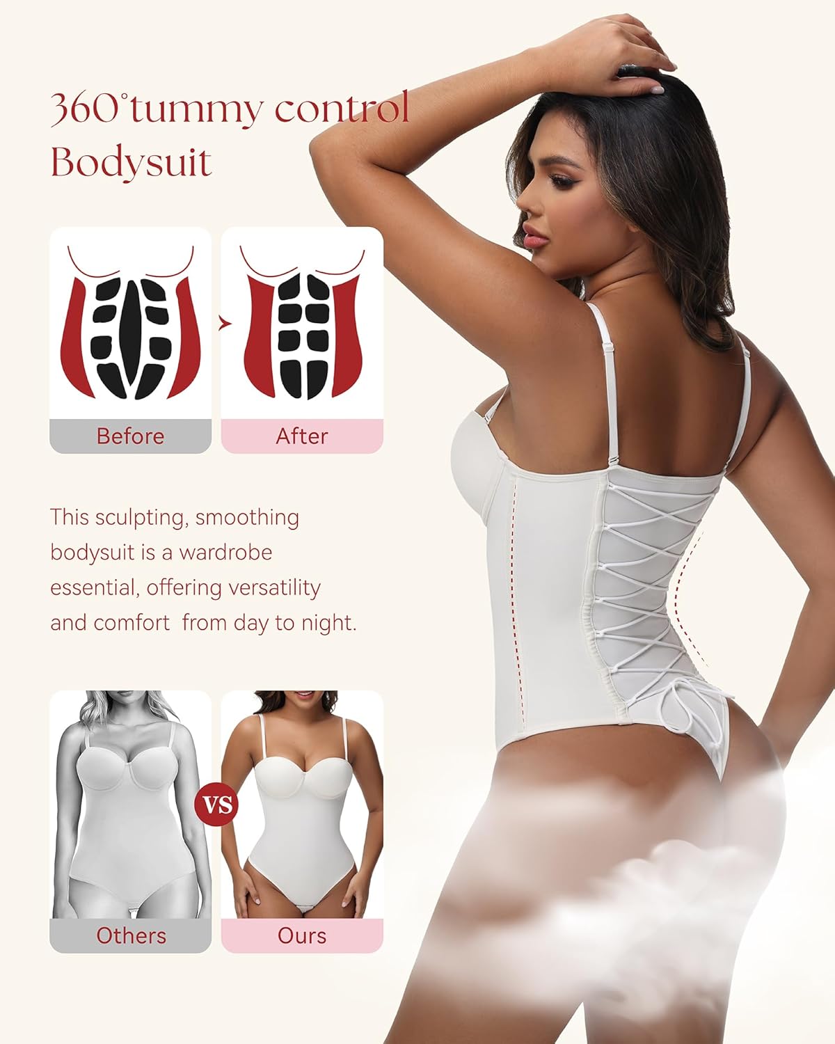 SHAPSHE Low Back Shapewear for Women Plunge Sleeveless Sexy White Corset Tops Going Out Bodysuits Shapewear Tummy Control Backless Thong Tank Tops - Image 2