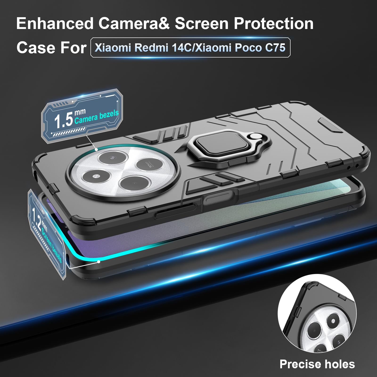 Funda para Xiaomi Redmi Note 15 Pro 5G, Carcasa Antigolpes con Soporte anular metálico, Case Protectora de Grado Militar, Azul — view 391