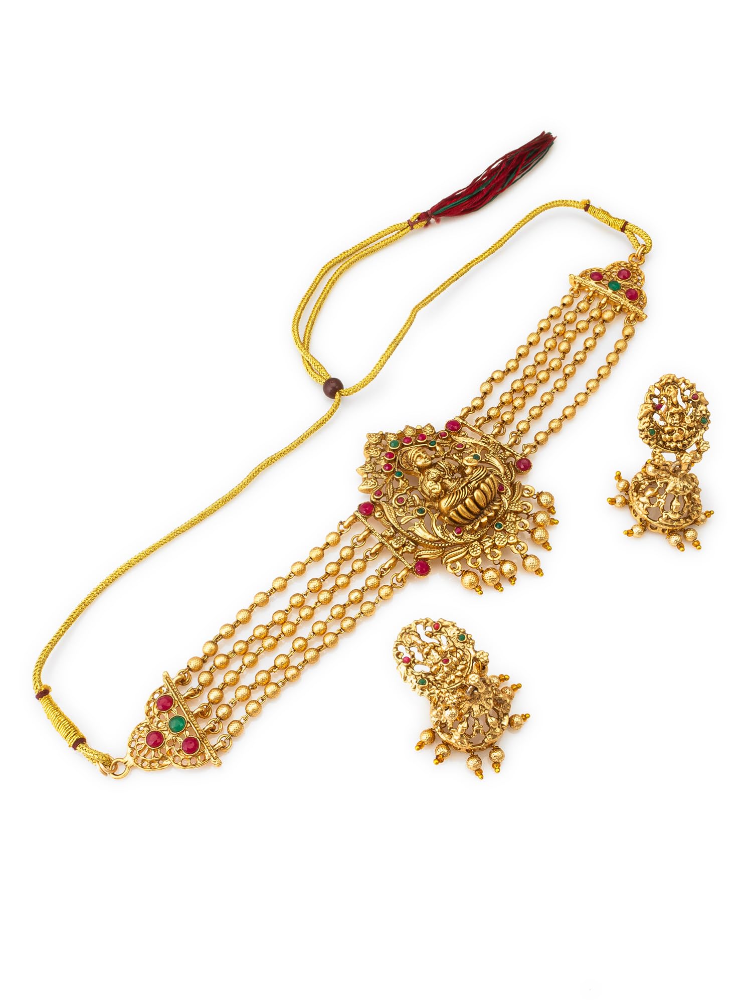 Temple Jewellery 18K Gold Plated Goddess Laxmi Pearl Necklace with Jhumki Earrings for Women Girls - NK4637