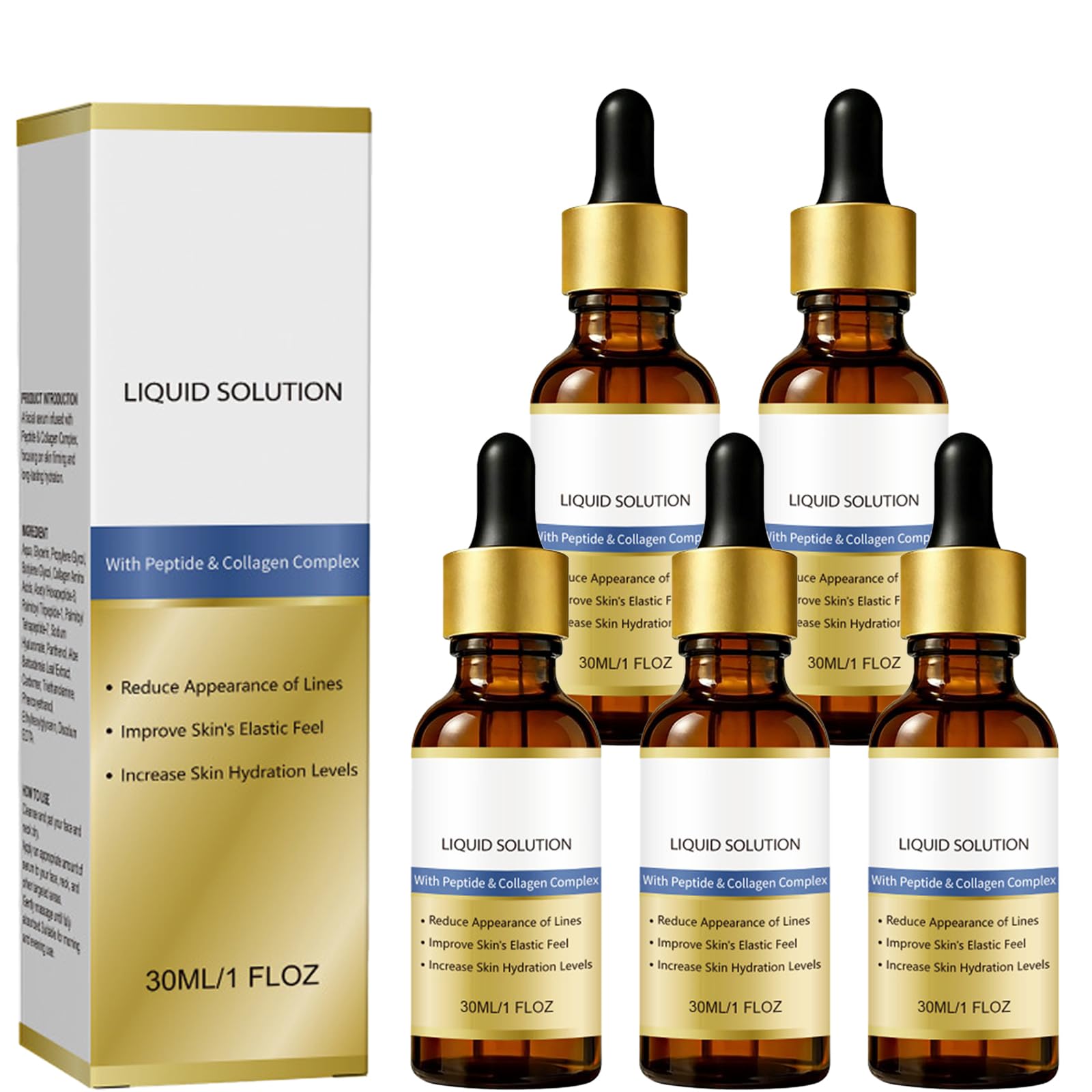 Siero rassodante per il viso, siero anti-invecchiamento ai peptidi e al collagene, idratante e rassodante per il viso, riduce le rughe e le rughe, per tutti i tipi di pelle. 5 pezzi
