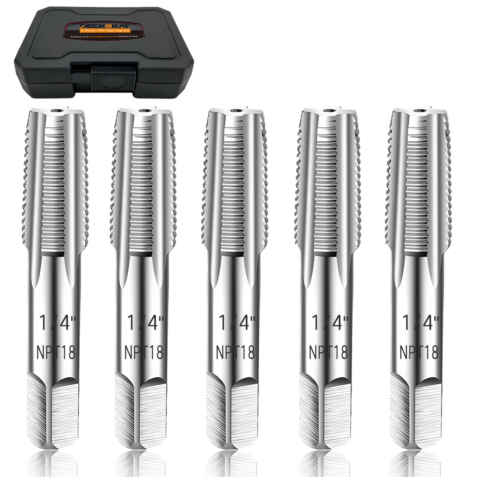 5-Piece NPT Pipe Tap Set, Precision Carbon Steel NPT Tap Thread Cutting Brill Bits Set for Clean Accurate Threads, 1/4" NPT Tap, Perfect for Plumbers