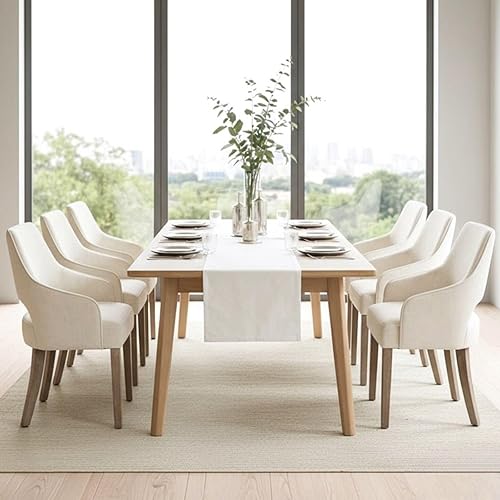 Juego de 6 sillas de comedor de lino, sillas de cocina tapizadas de granja, sillas laterales con patas de madera para sala de estar, comedor, Lino,