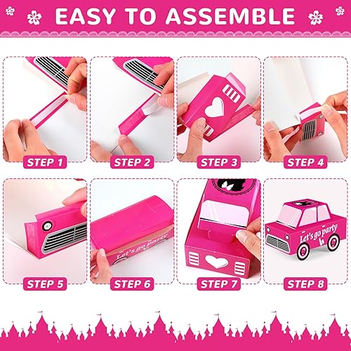 Miniatura 4 de QOUBAI 18 piezas de decoración rosa para fiesta de cumpleaños, suministros de mesa de despedida de soltera, cajas de comida para automóvil, bandeja