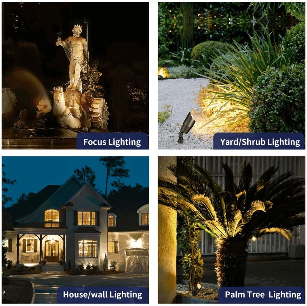 Gardenreet Solid Brass 12V LED Landscape Lighting Kit (12-Pack Spotlights) with 300W Low Voltage Transformer and Mechanical Timer and 250FT Wire and 50Pack Connectors for Outdoor Garden Patio