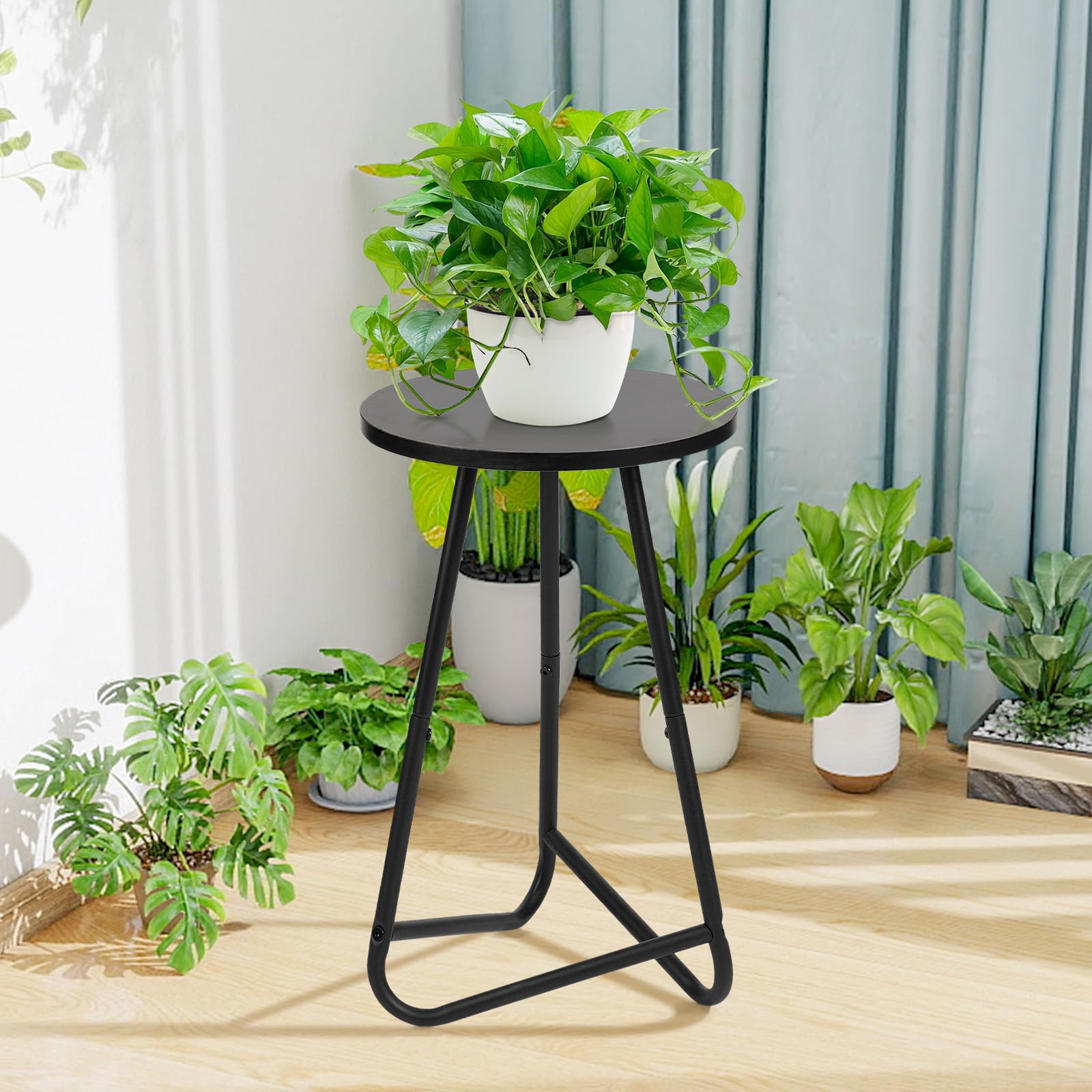 HDANI 50cm Rund Pflanzenständer,Blumenständer 2 set,Pflanzenregal aus Holz und Metall,Modernes Regal für Zimmerpflanzen für Wohnzimmer, Balkon und Büro,Schwarz