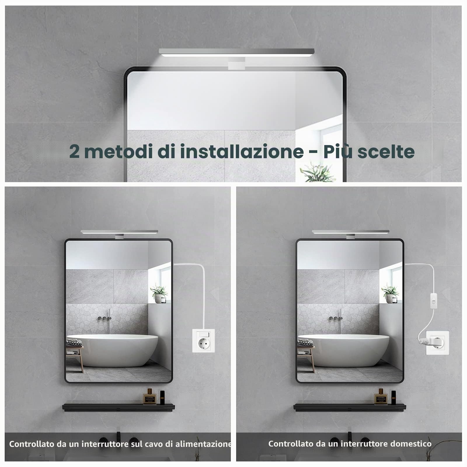 KYOTECH Lampada da Specchio a LED per Bagno 40cm Dimmerabile con Telecomando 12W 800LM Lampada da Bagno Impermeabile IP44 con interruttore Morsetto su Specchio,Armadio,Illuminazione a Parete
