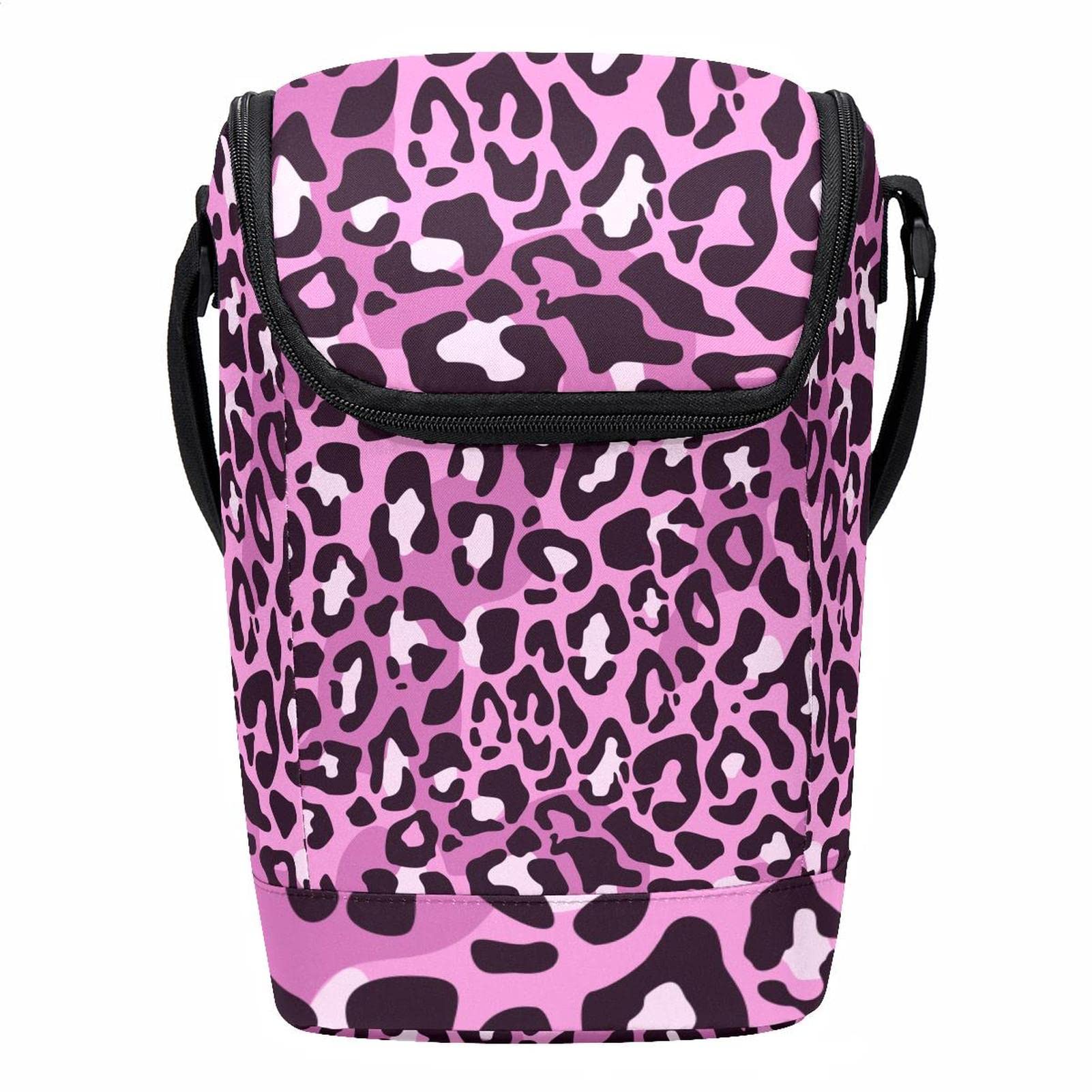 Bolsa de almuerzo rosa con diseño de leopardo y cierre de cremallera para oficina y escuela