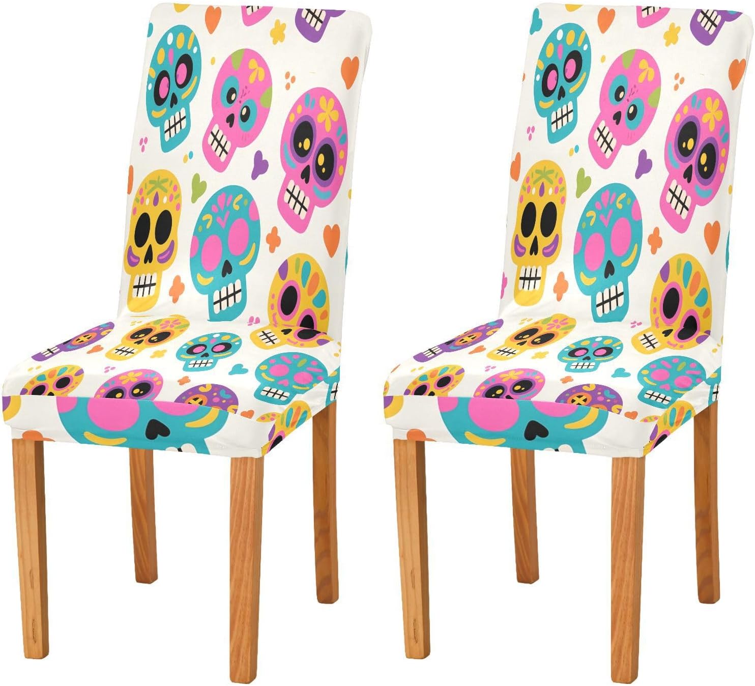 ALAZA Chair Covers for Dining Room, Skull Light Yellow Background Pattern Stretch Chair Cover Sets Chair Protector Removable Washable for Ktichen Restaurant Hotel