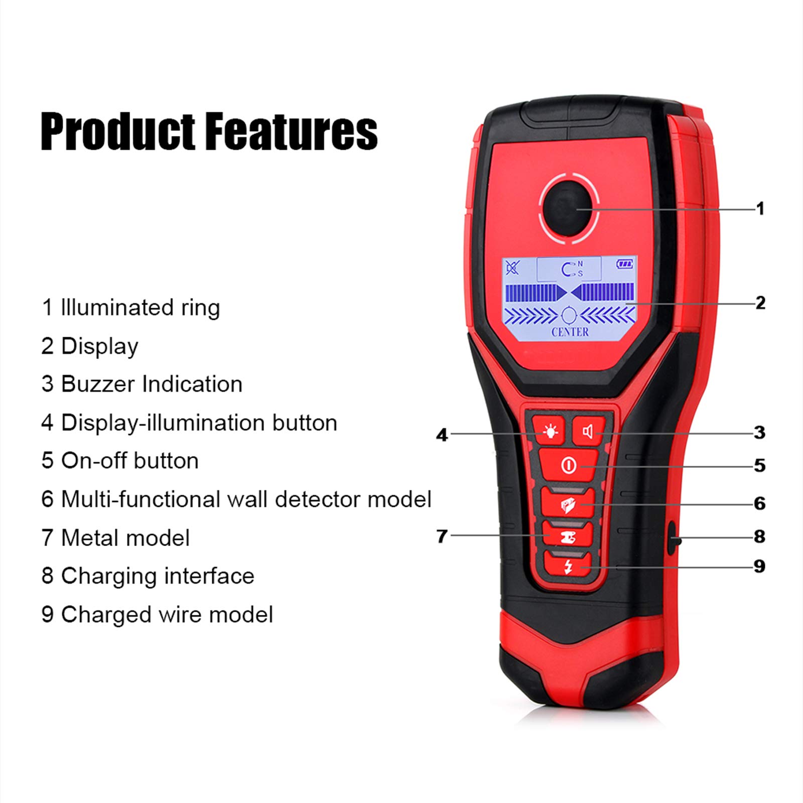 HMTE Detector de Pared Multifuncional, Find Metal Sensor Probador de Pared de Mano Profesional para Cable eléctrico de tubería de plástico