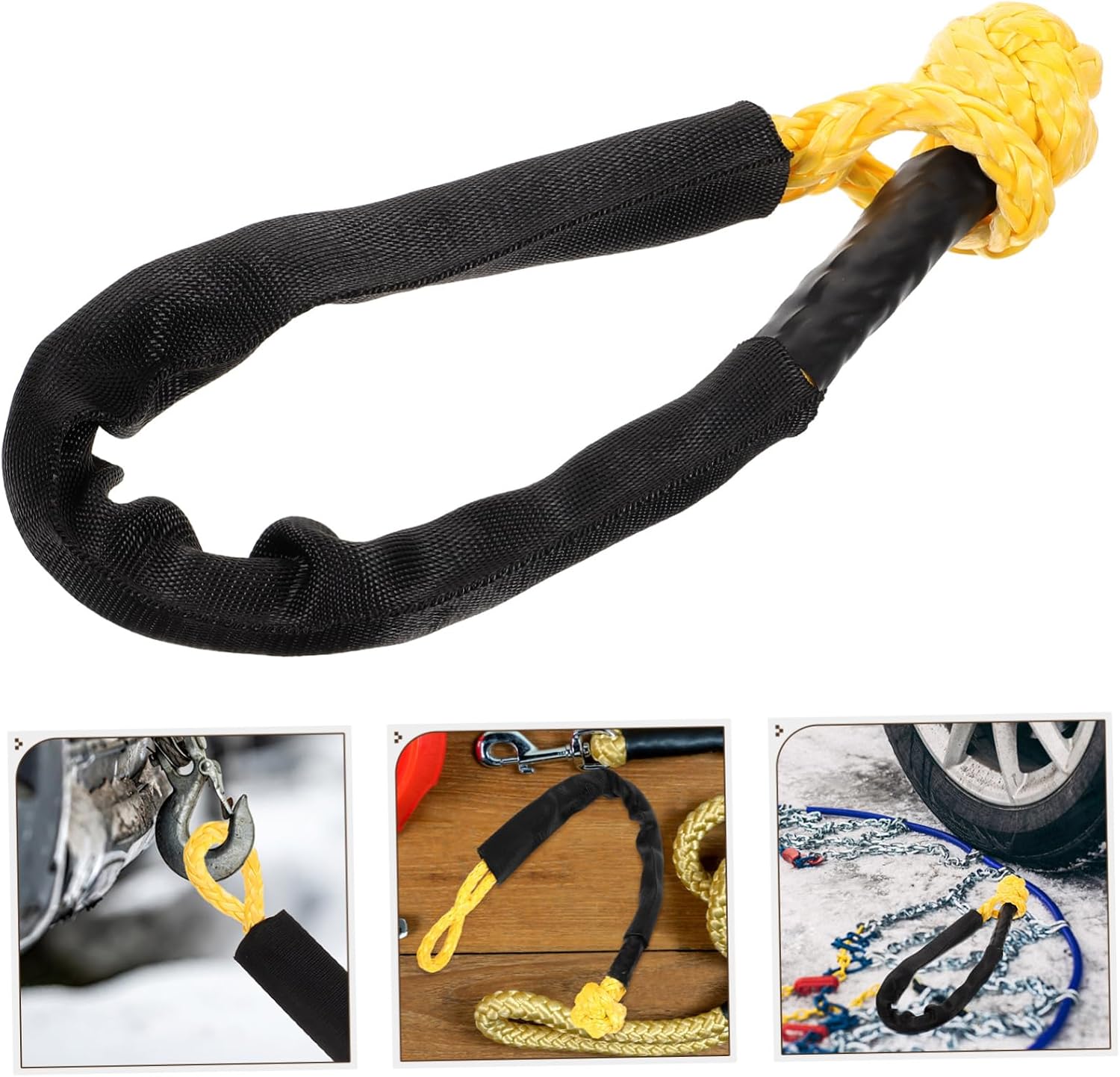 Gatuida Soft Shackle for Tow Rope Tow Shackles Tow Strap Shackles Tow Strap Safemend Security + Synthetic Rope Shackles Tow Hook Connector Shackles Strap Flexible Uhmwpe Winch, 55X0.9CM, Black
