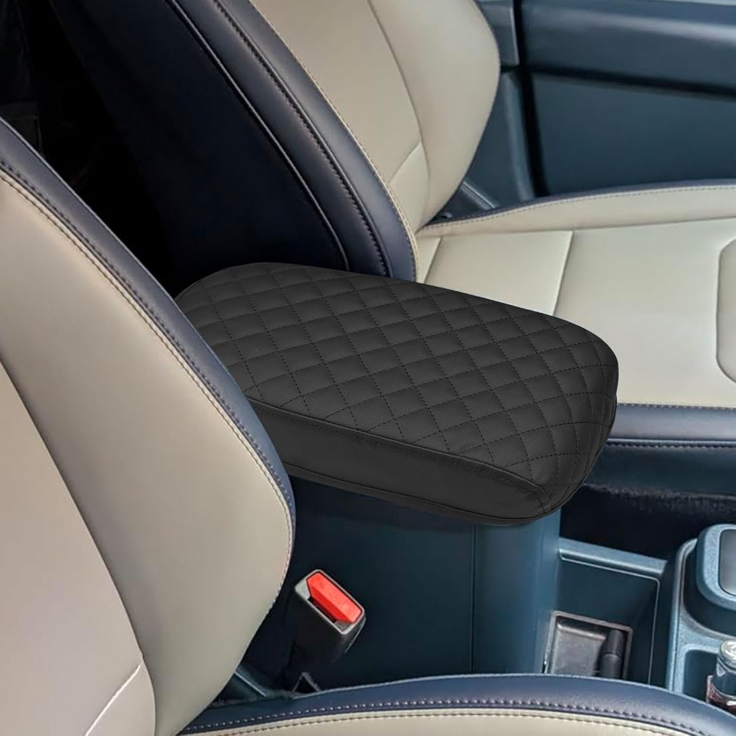 Zxiaochun Center Console Cover Compatible with Ford Maverick 2022 2023 2024 2025 2026 Accessories, Console Armrest Leather Protective Cover, Black