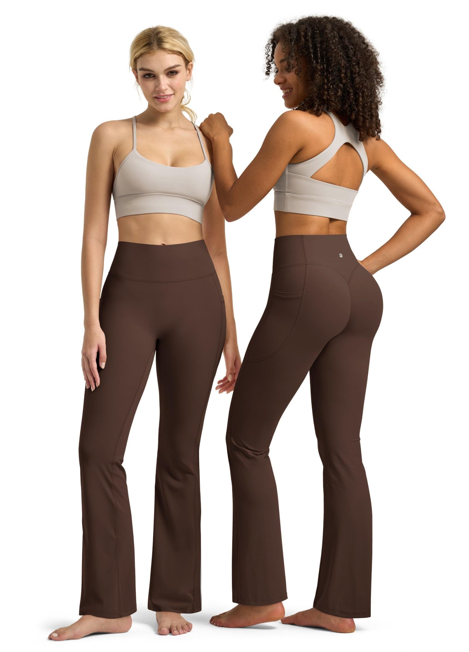 WILLIT Leggings acampanados para mujer, cintura alta, pantalones de yoga con bolsillos, opacos, corte bootcut, pantalones deportivos 77 cm/81 cm