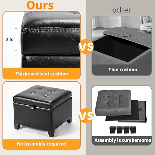 Miniatura 42 de Asense Reposapiés cuadrado tapizado de piel sintética con patas de madera, color gris Style1 Imitación Cuero Gris,Style2 Imitación Cuero