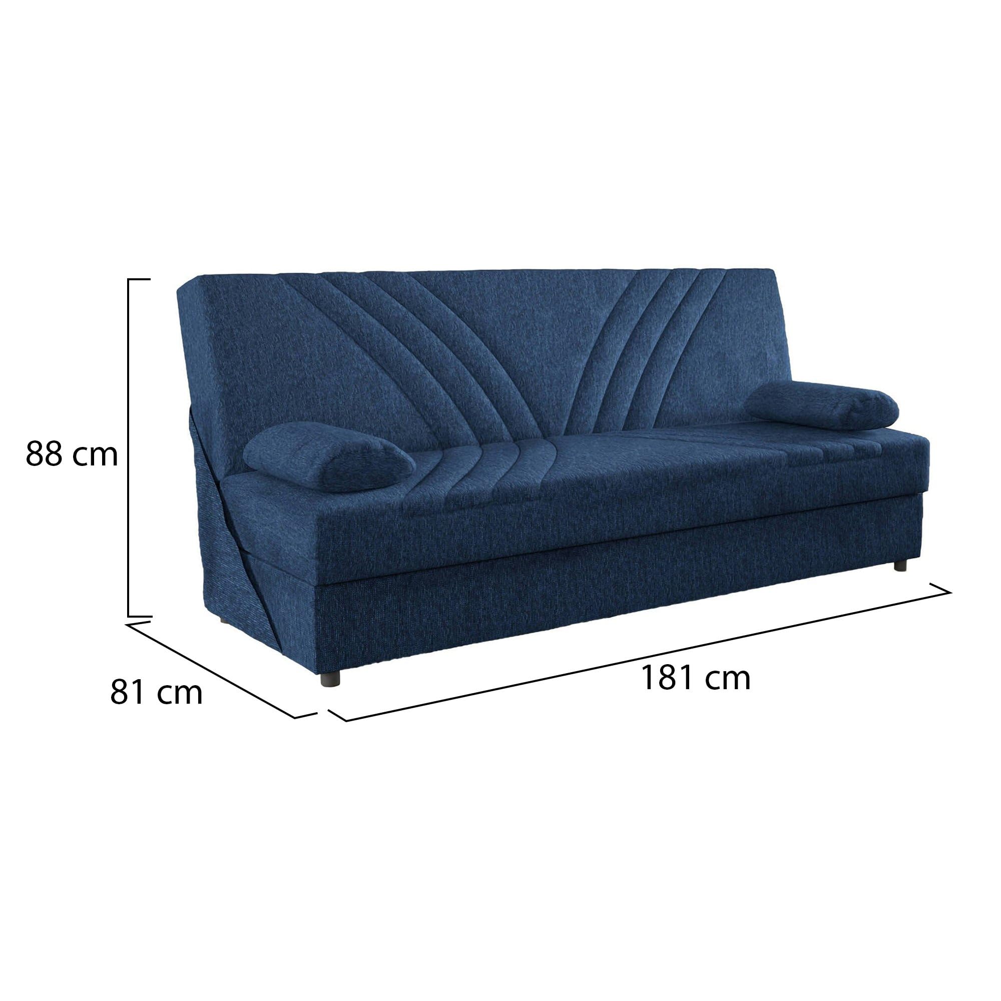 Dmora Divano Letto 3 Posti Ramon 81x181 cm Nero Contenitore Reclinabile, Posti a Sedere 3