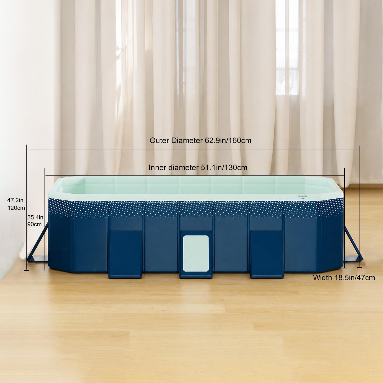 Faltbares Planschbecken, Rechteckiger Pool Nicht Aufblasbar Familie | Großer Gartenpool mit Stabilen Seitenwänden für Kinder und Erwachsene(160cm/62.9in)