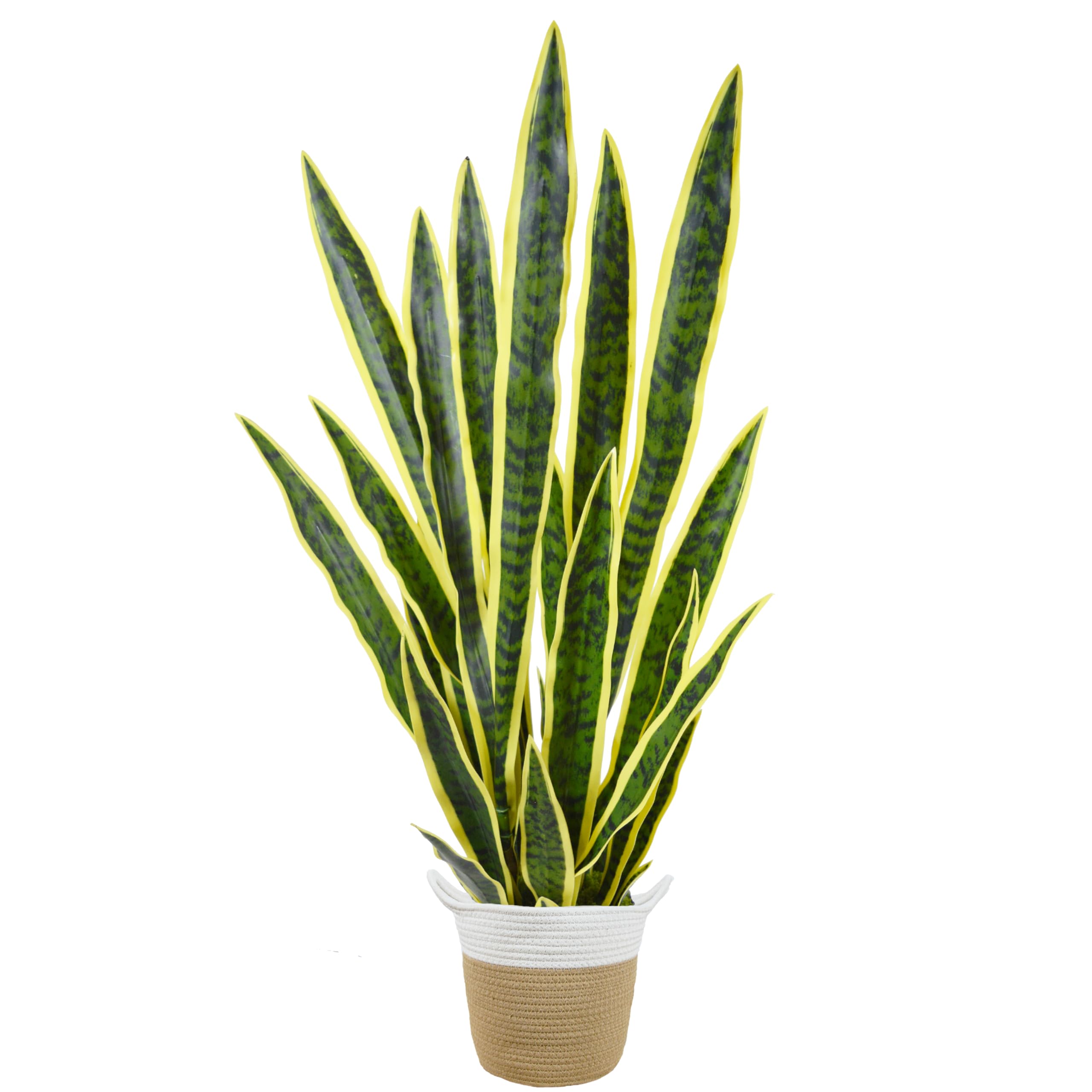 Warmplants Artificial Snake Plant, 3ft Fake Sansevieria with Basket, 35