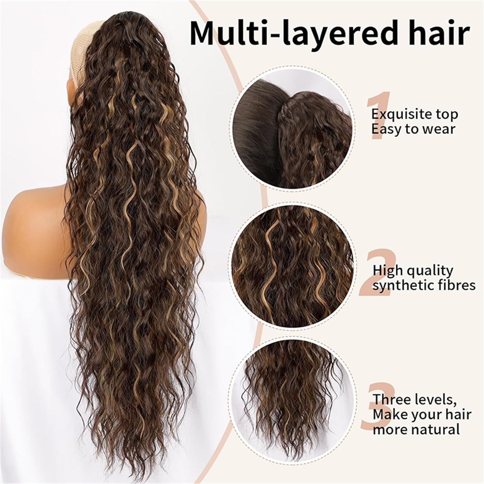 Mujer Extensiones de cola caballo con garras y ondas agua for mujer, sintéticas, largas rizadas, for uso diario Embellecer(1B)