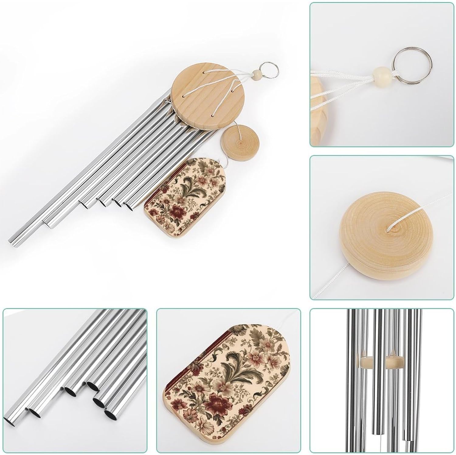 Wind Chimes for Outside,Red Stripes and Flowers Printed Cute Aluminium Windchimes Outdoors,Soothing Melodic Memorial Wind Chime for House Porch Patio Garden Balcony Decor