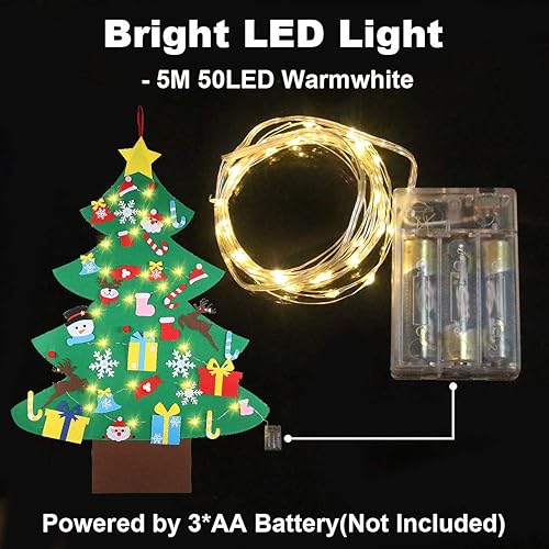 Miniatura 4 de GameXcel Juego de árbol de Navidad de fieltro de 4 pies con 36 adornos de 16.4 ft 50 LED de color blanco cálido, árbol de Navidad de fieltro para