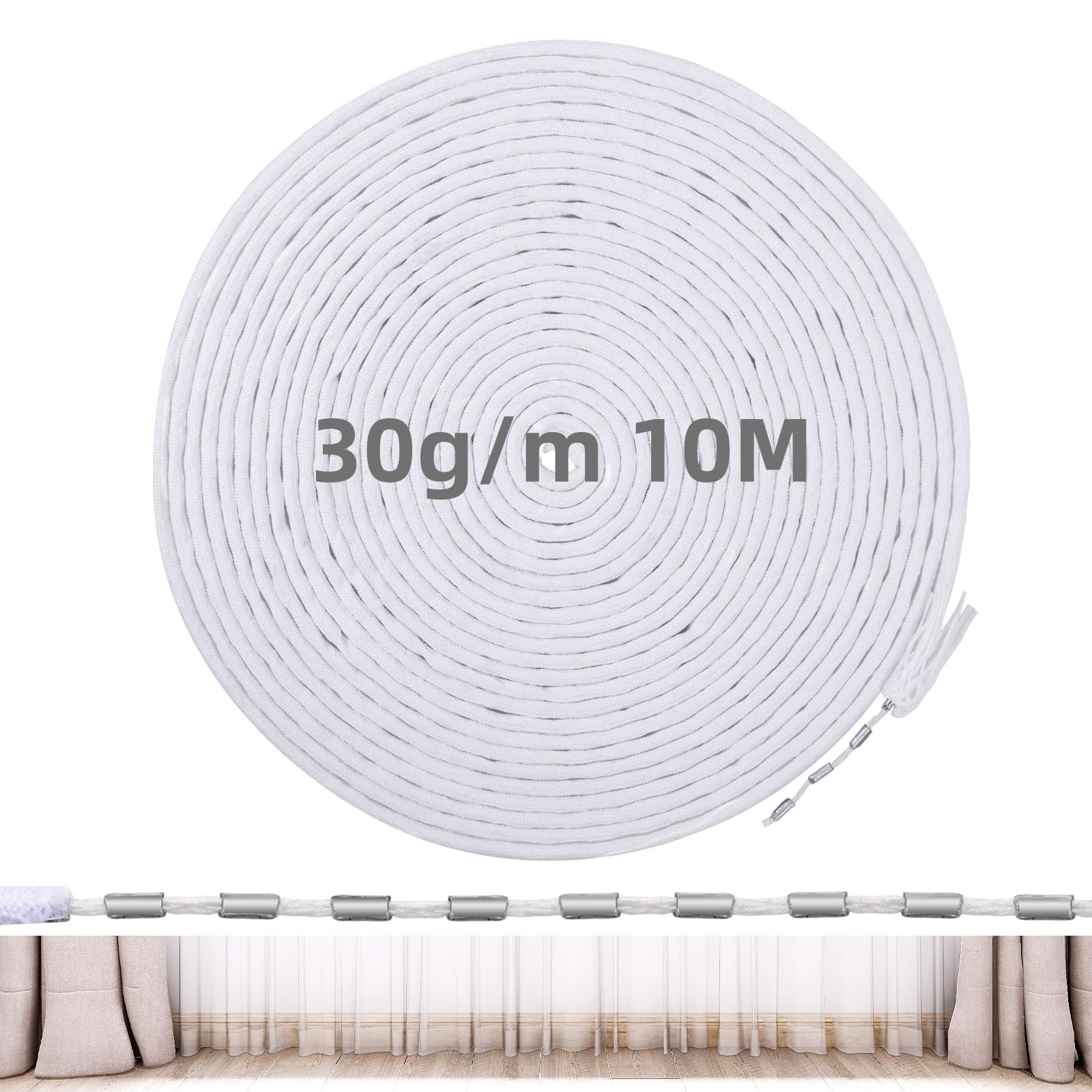 Fil De Plomb Pour Rideaux 10m - Poids 50g/m - Blanc - Pour Rideaux, Voilages Et Moustiquaires