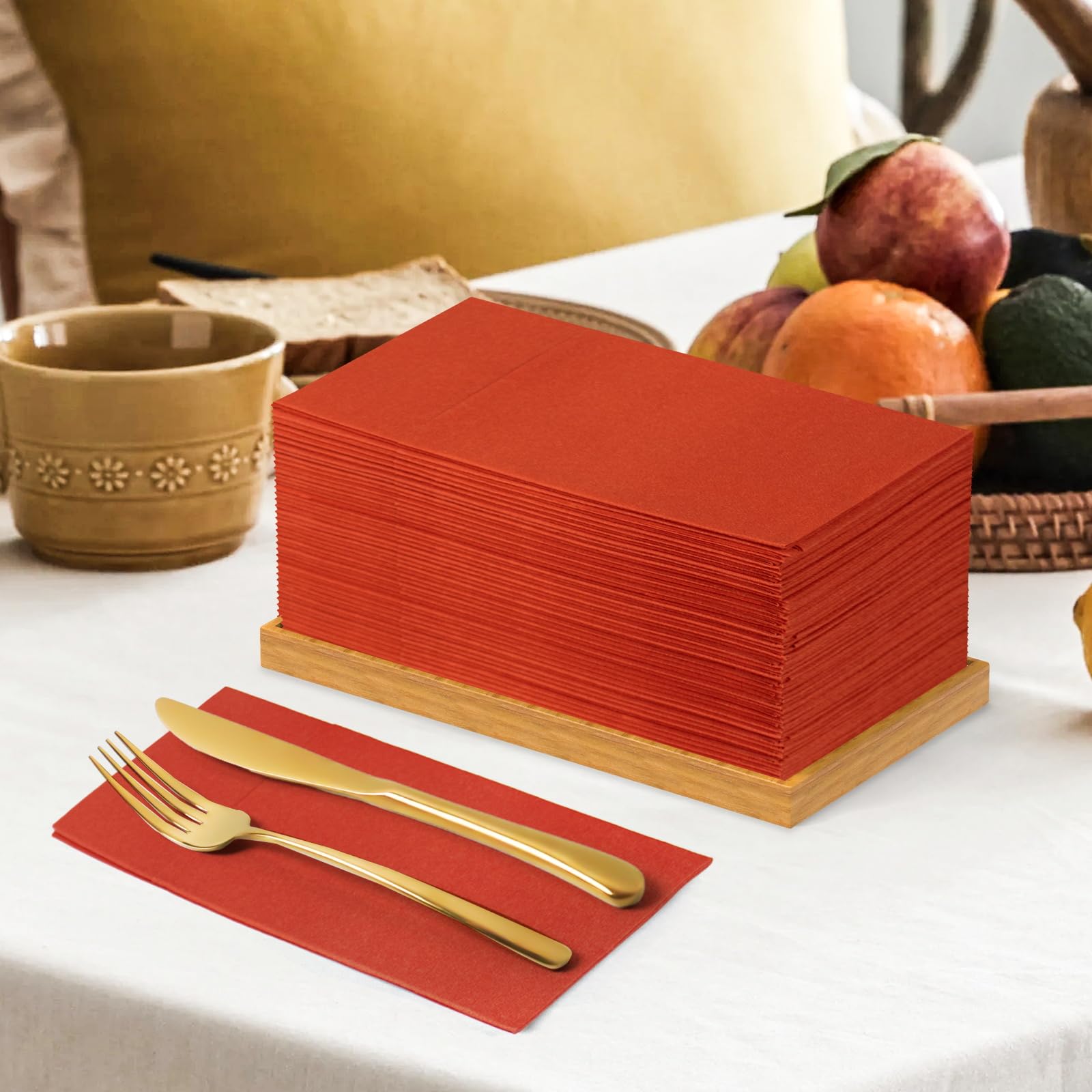 Terakotowe serwetki obiadowe jednorazowe ze sztućcami