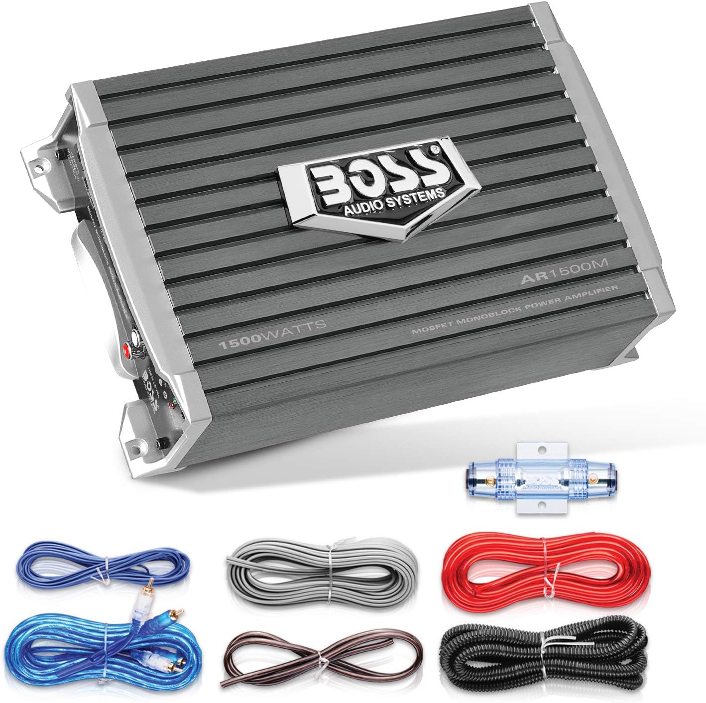 AR1500MK Car Amplifier and 8 Gauge Wiring Kit - 1500 Watts Max Power, 2/4 Ohm Stable, Class AB, Monoblock, Mosfet Power Supply, Remote Subwoofer Control