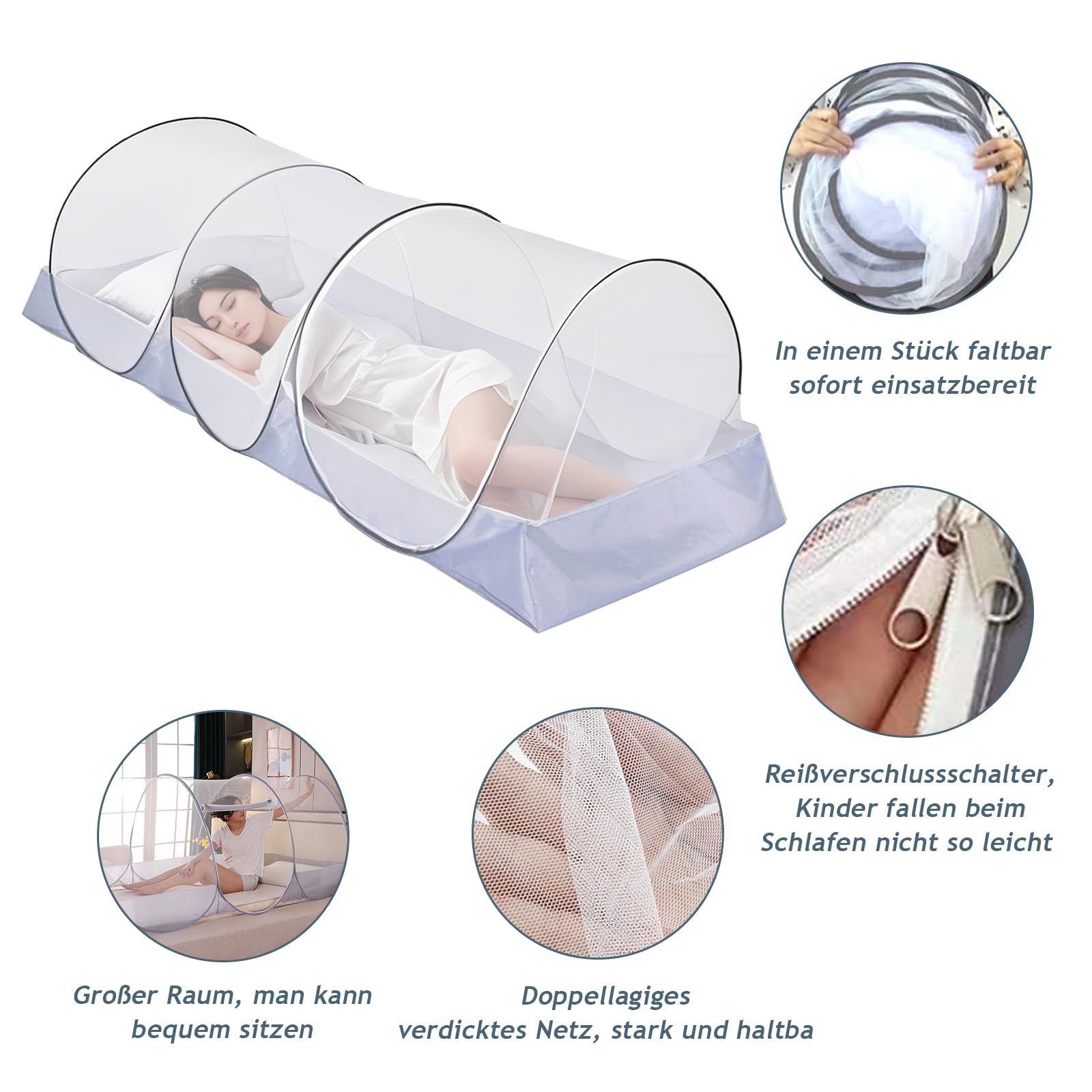 Zanzariera pieghevole, 190 x 90 x 90 cm, pop-up, pieghevole, veloce e portatile, tenda da campeggio, con chiusura lampo, per letto, letti a castello, viaggi, campeggio all'aperto, hotel