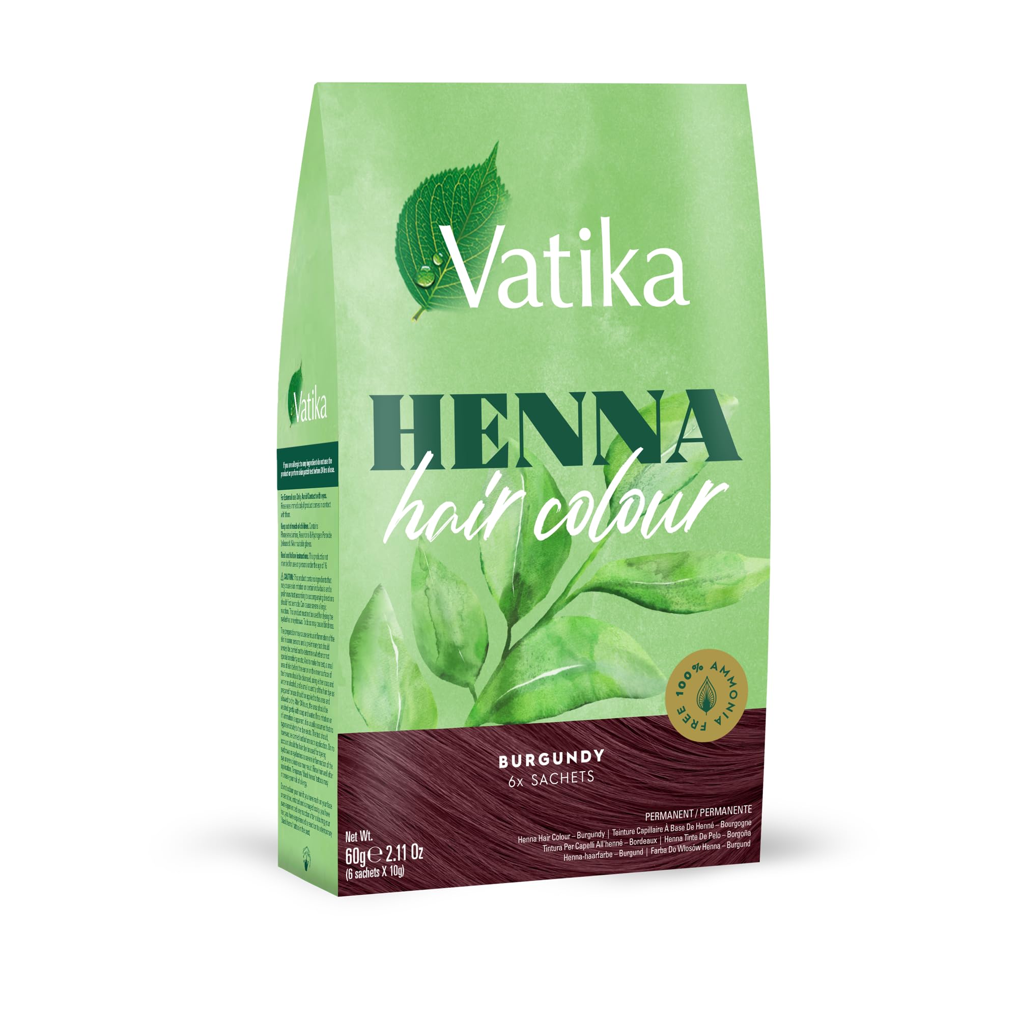 Henna Burgundy Hair Colours - 60g (6 x 10g Sachets),100% Ammonia Free, For Vibrant Color, Shine, & Coverage (Packaging May Vary)