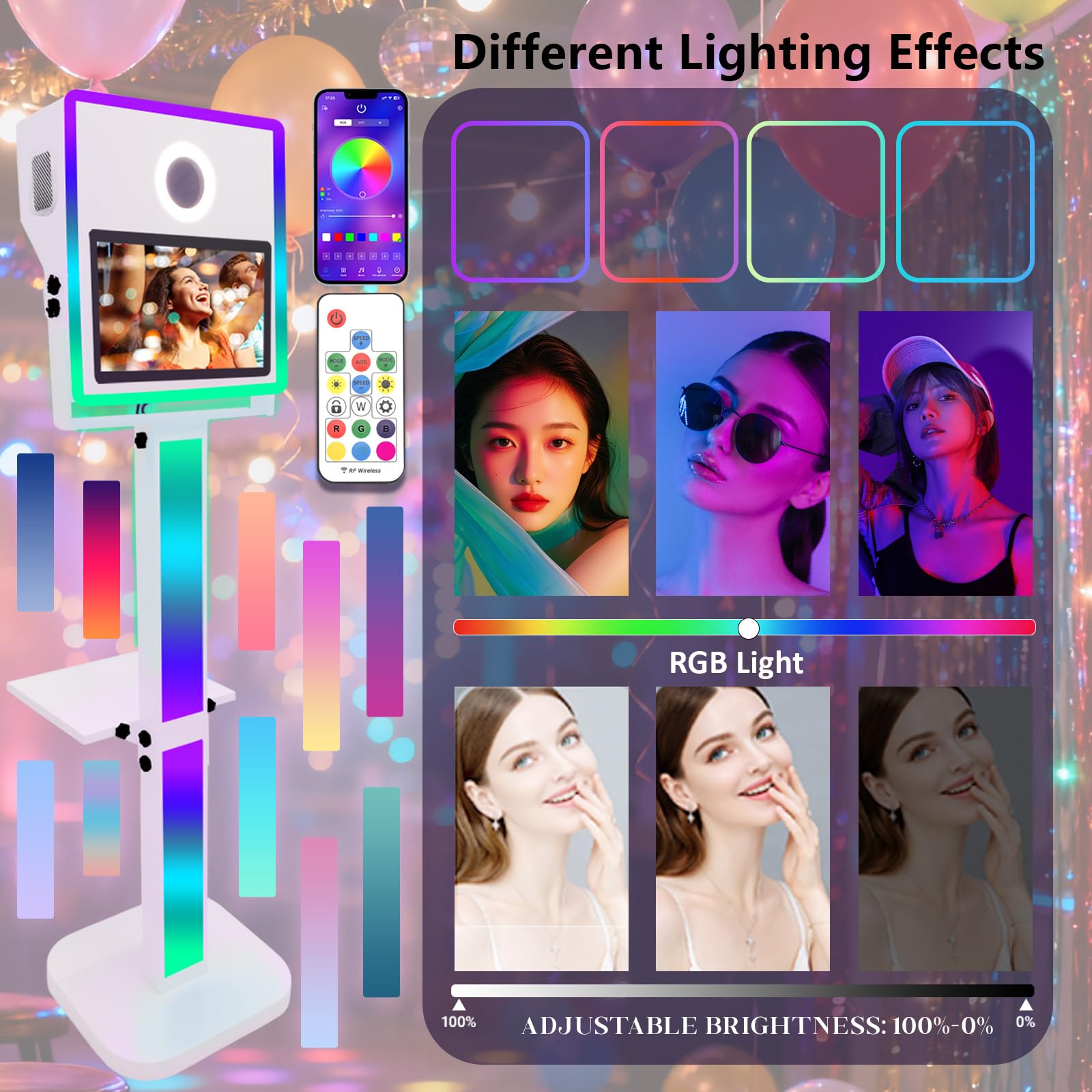 Máquina de fotomatón DSLR de 15.6 pulgadas con pantalla táctil portátil con luz RGB para bodas, eventos, fiestas, cabina de fotos con funda de vuelo (blanco, máquina de fotomatón)