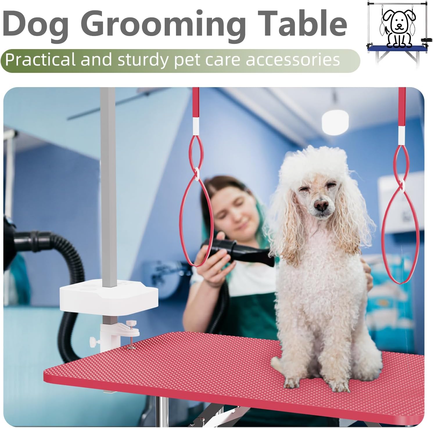 36'' Blue Foldable Dog Grooming Table with Iron Frame and Mesh Tray