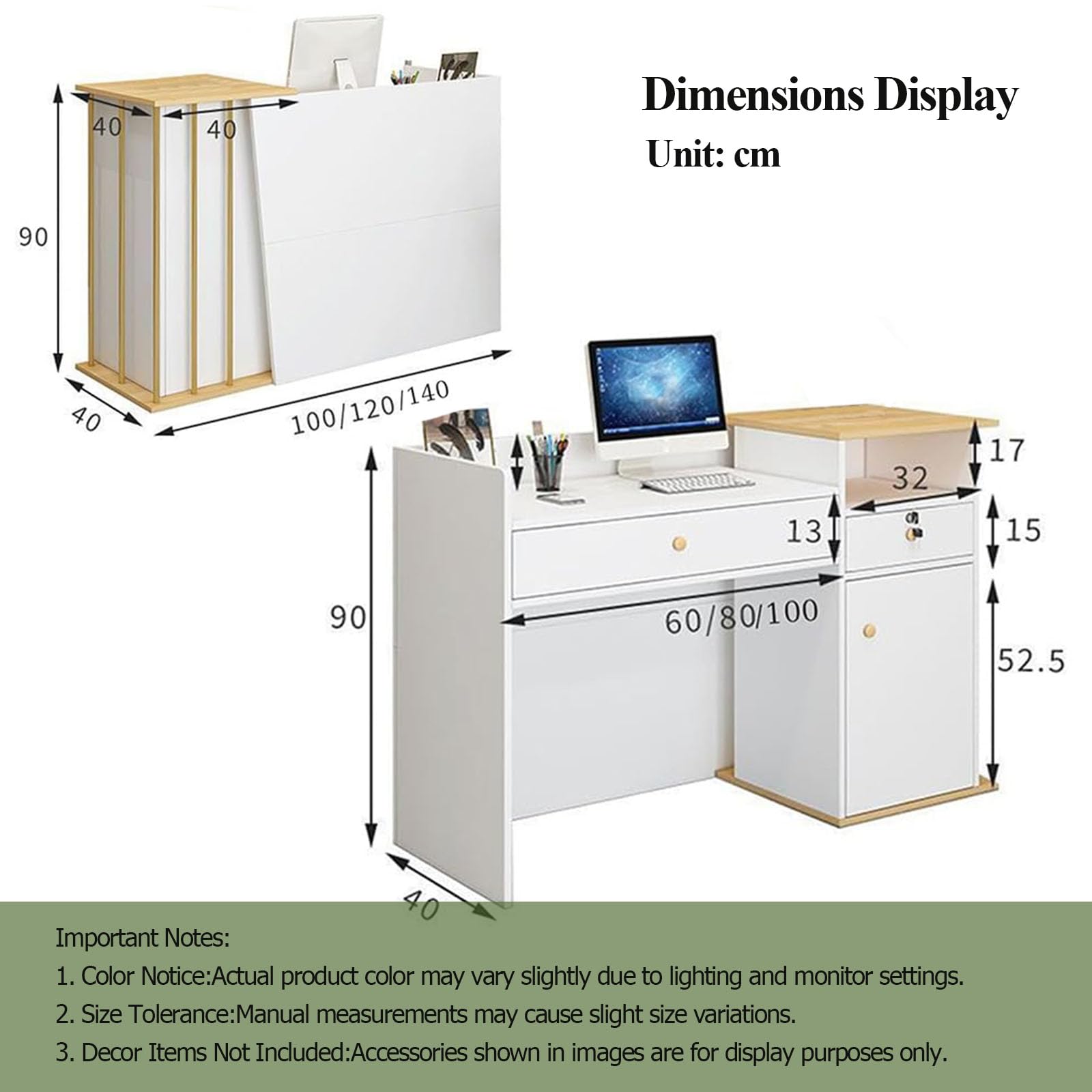 Empfangstresen für Büros Multifunktionaler,Rezeption Büromöbel,mit Schubladen und Großzügigem Stauraum,für Convenience-Stores,Firmenhallen Hotelrezeptionen(Size:140cm,Color:a)