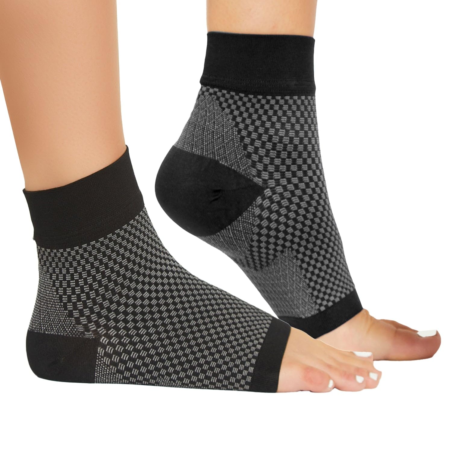 THEODORE MAGNUS Ankle Compression Sleeve - Plantar Fasciitis Braces with Foot Arch Support - Open Toe Compression Socks For Heel Spurs, Foot Swelling, Fatigue & Sprain - CS1-Black-M